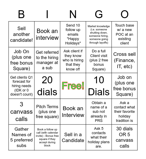 Holiday Shenanigans Bingo Card