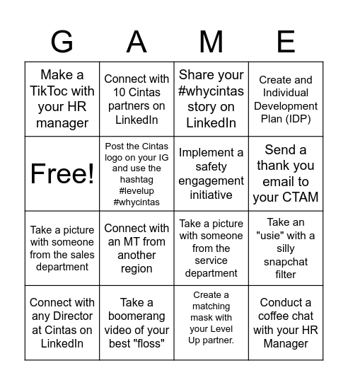 Level Up Bingo Card