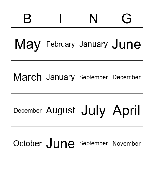 MONTHS OF THE YEAR Bingo Card