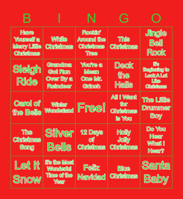 Christmas Songs Bingo Card