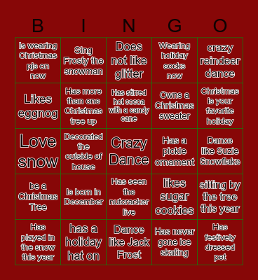 Christmas Dance Class Bingo Card
