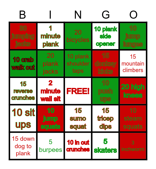 Fitness Christmas Bingo Card