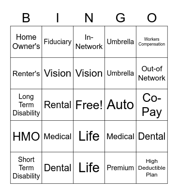 Insurance Bingo Card