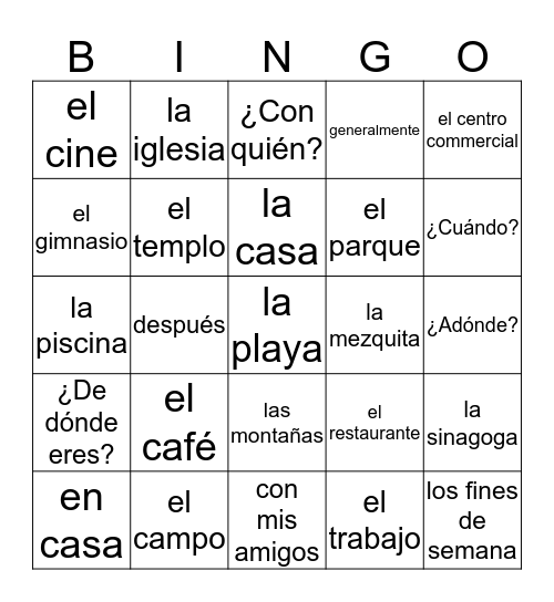 Unidad 4A Bingo Card