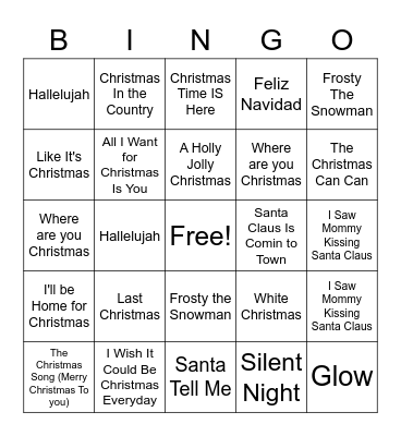 Christmas Music Bingo Card