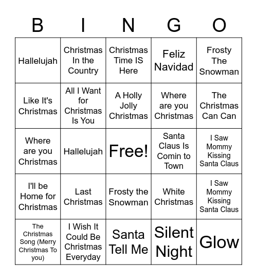 Christmas Music Bingo Card