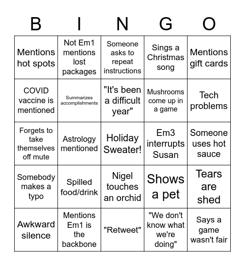 HaRRT Center Holiday Bingo Card