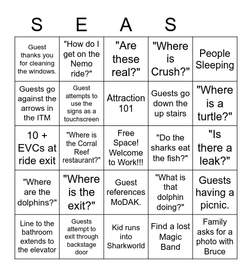 Seas Holiday Bingo Card