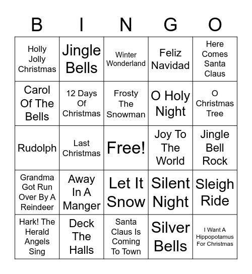 Christmas Carol Bingo Card