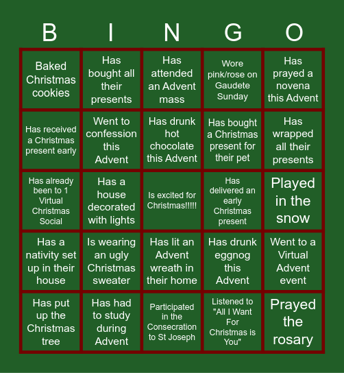 Christmas Bingo! Bingo Card