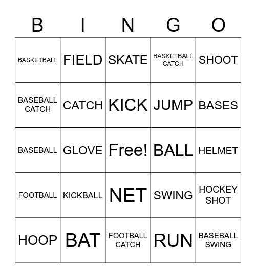 TEAM SPORTS 1 Bingo Card