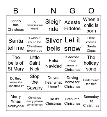 Christmas Song Bingo Card