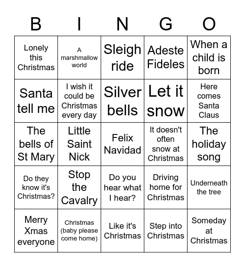 Christmas Song Bingo Card