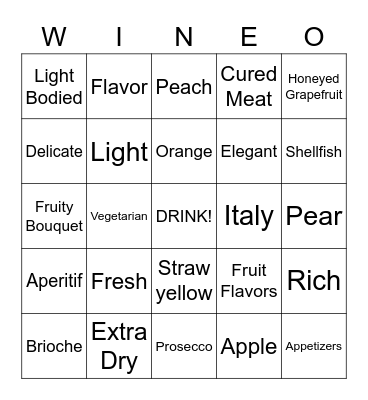 Via Stato Prosecco Bingo Card