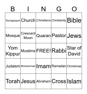 Monotheistic Bingo! Bingo Card