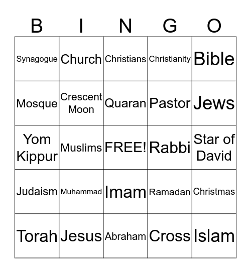 Monotheistic Bingo! Bingo Card