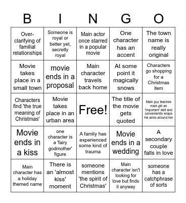 Hallmark Holiday Movie Bingo Card