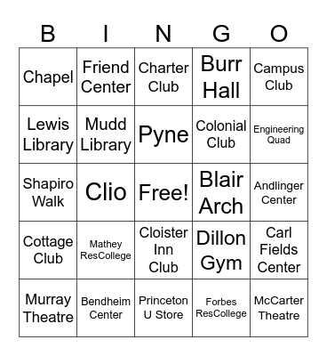 Princeton University Bingo Card