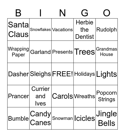 Holiday Bingo! Bingo Card