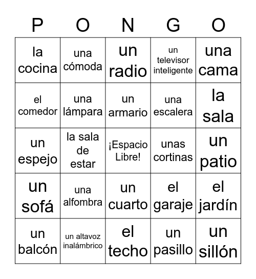 AV1 5-1 La casa y los muebles Bingo Card