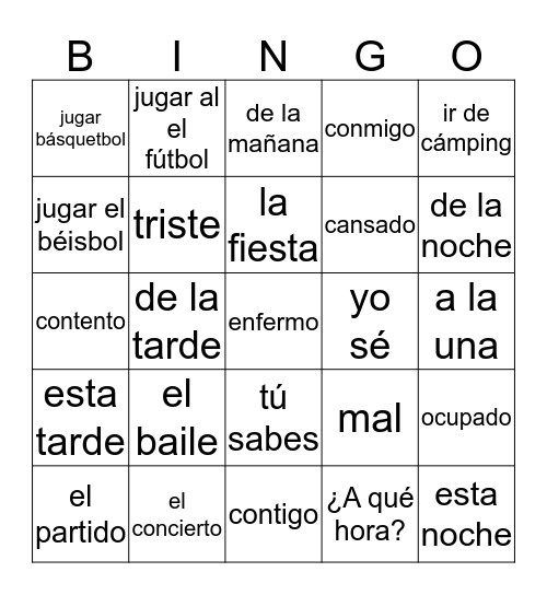 Unit 4B Bingo Card