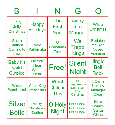 Christmas Carol BINGO Card