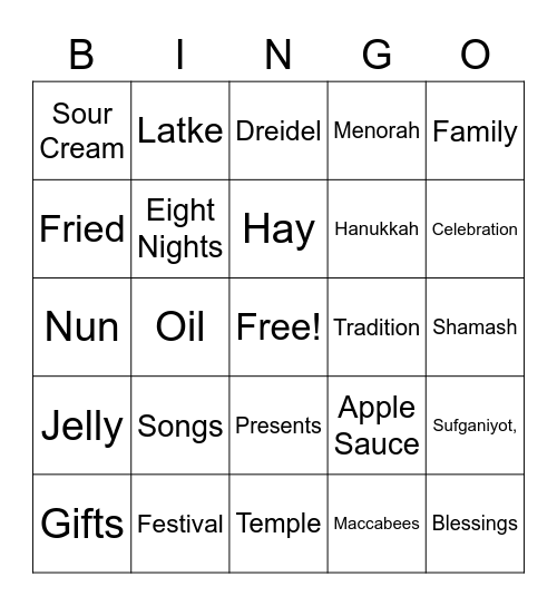 2020 Festival of Lights Bingo Card