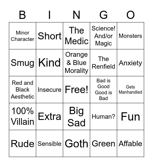 Character Bingo Card