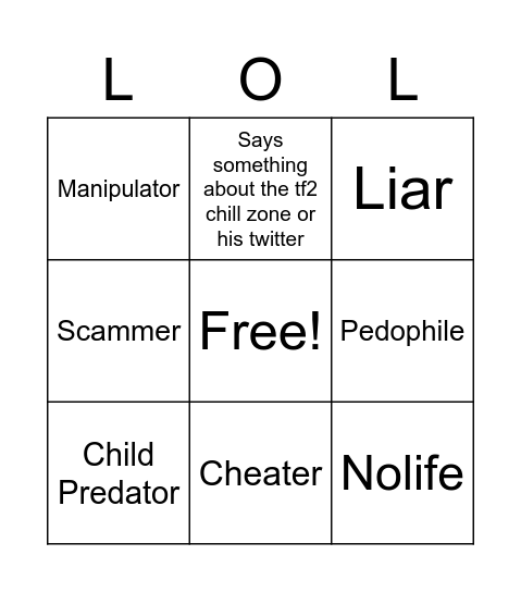 WAMO Accusation card Bingo Card