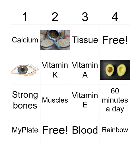 TWIGS Lesson: Vitamin Values Bingo Card