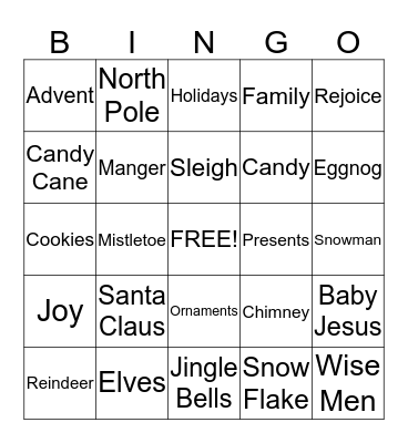 Merry Christmas Bingo Card