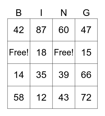 Math Winter Bingo Card