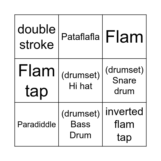 Rudiment Bingo Card
