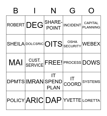 Team Bingo Card