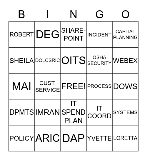 Team Bingo Card