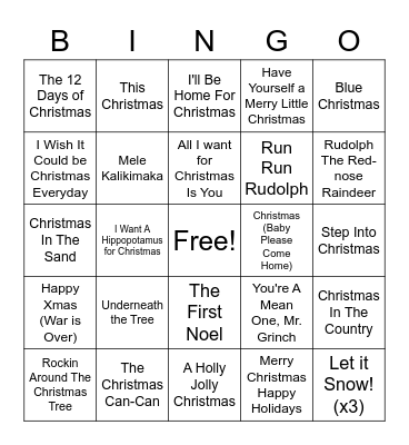 Christmas Music Bingo Card