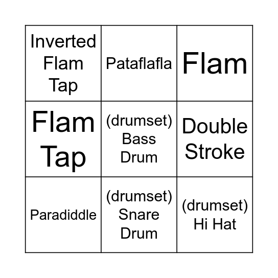 Rudiment Bingo Card