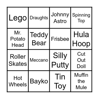Toys and Games Bingo Card