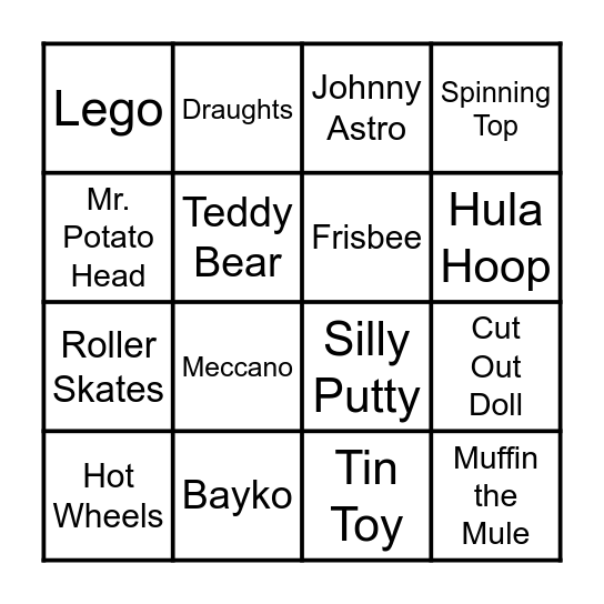 Toys and Games Bingo Card