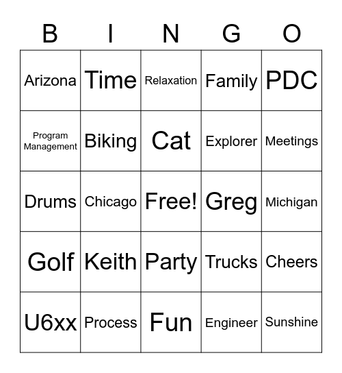 Retirement Bingo Card