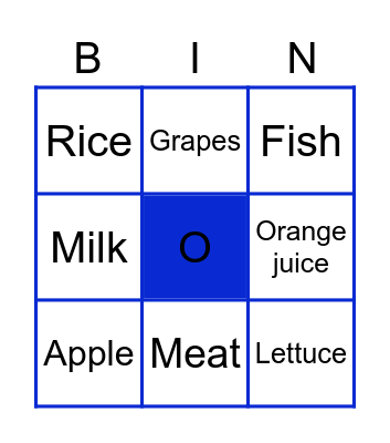 Food Bingo Card