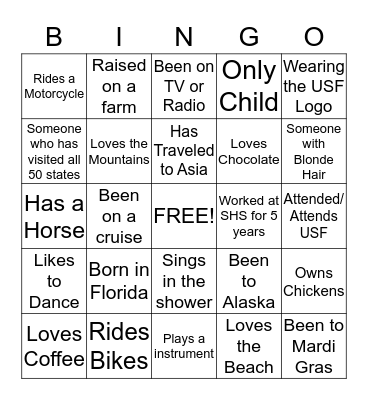 SHS Holiday Bingo Card