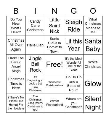 Christmas Music Bingo Card