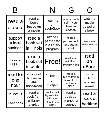 WINTER READING CHALLENGE Bingo Card