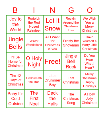 Christmas Carol Bingo Card