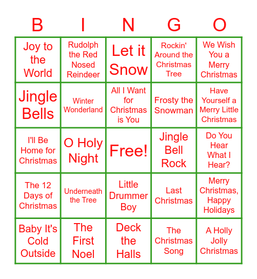 Christmas Carol Bingo Card