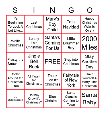 Christmas Hits! Bingo Card