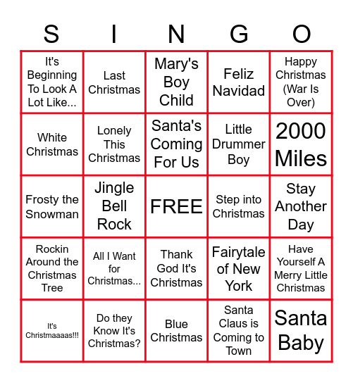 Christmas Hits! Bingo Card
