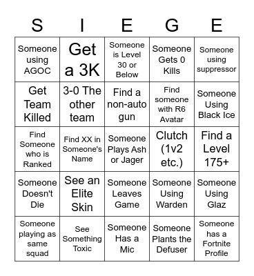 R6 Bingo Card