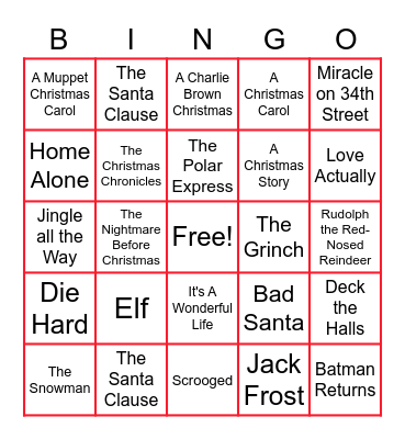 Christmas films Bingo Card